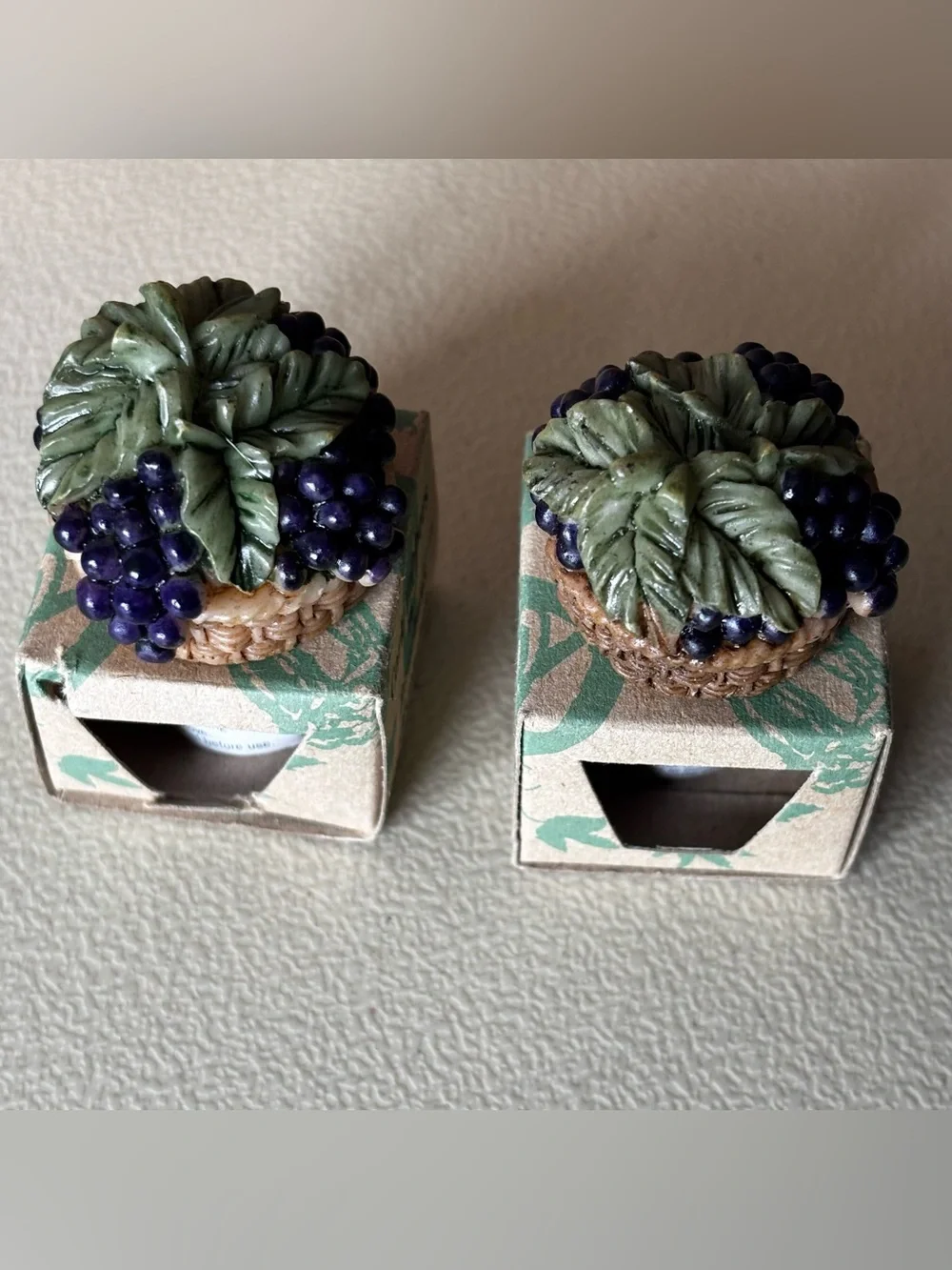 2 Basket of Grapes Cork Bottle Toppers Hand Painted Ceramic Porcelain 1.5